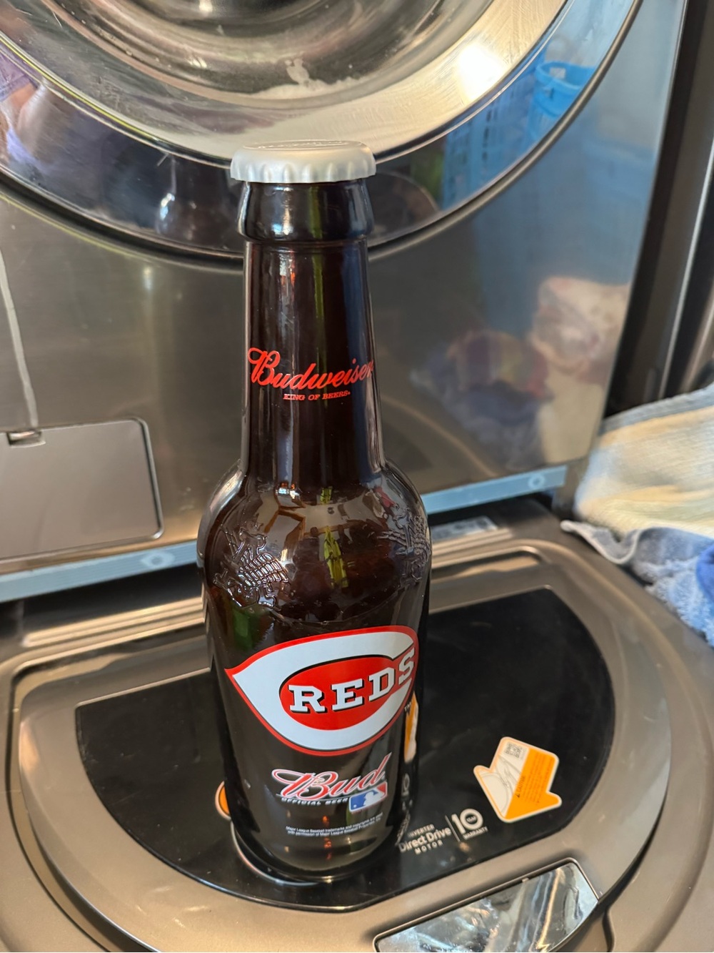 Budweiser Reds Bottle with Red and White Logo on Brown Glass